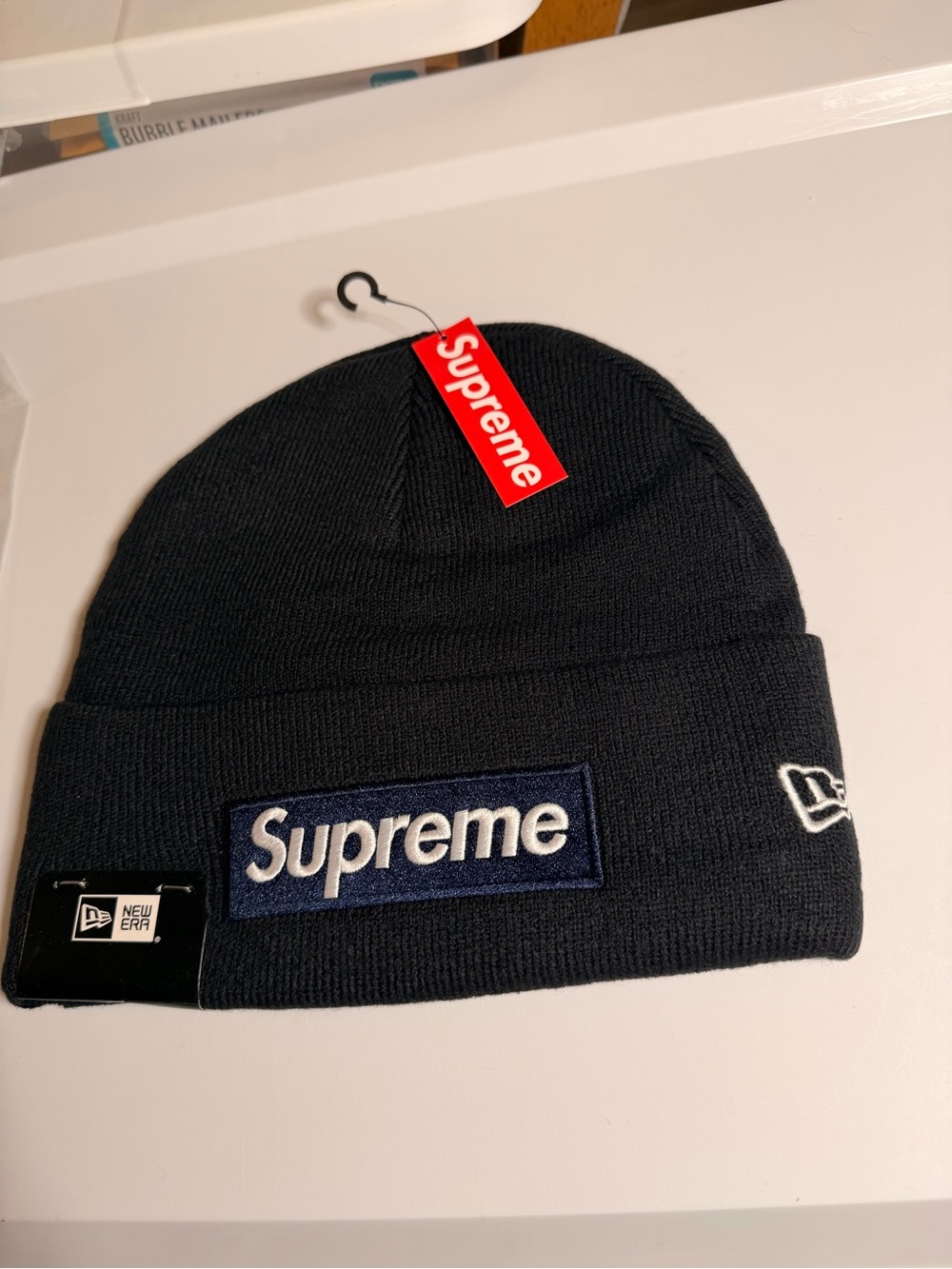 Supreme Black Beanie with White Logo Patch